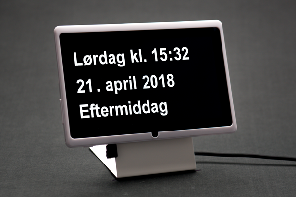 Dintido - digitalt kalender-ur på dansk. Udviklet til ældre, personer med demens og svagtseende.